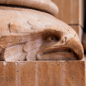 An eagle on the base of a pillar in the museum's entryway