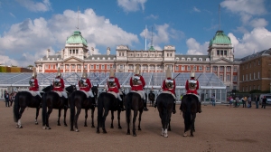 A group of Horse Guards lined up ready for the changing of the guard ceremony