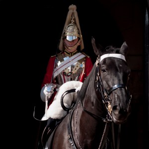 Mounted guardsmen watches the gate to Horse Guards